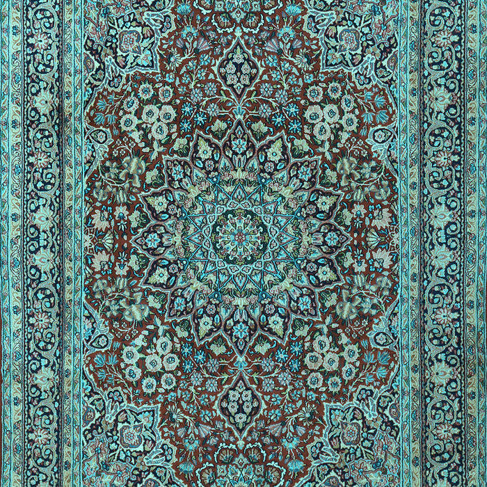 Machine Washable Medallion Light Blue Traditional Rug, wshtr1624lblu