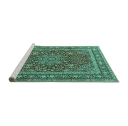 Sideview of Machine Washable Medallion Turquoise Traditional Area Rugs, wshtr1624turq