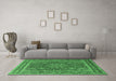 Machine Washable Medallion Emerald Green Traditional Area Rugs in a Living Room,, wshtr1624emgrn