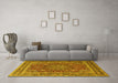 Machine Washable Medallion Yellow Traditional Rug in a Living Room, wshtr1624yw