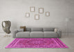 Machine Washable Medallion Pink Traditional Rug in a Living Room, wshtr1624pnk