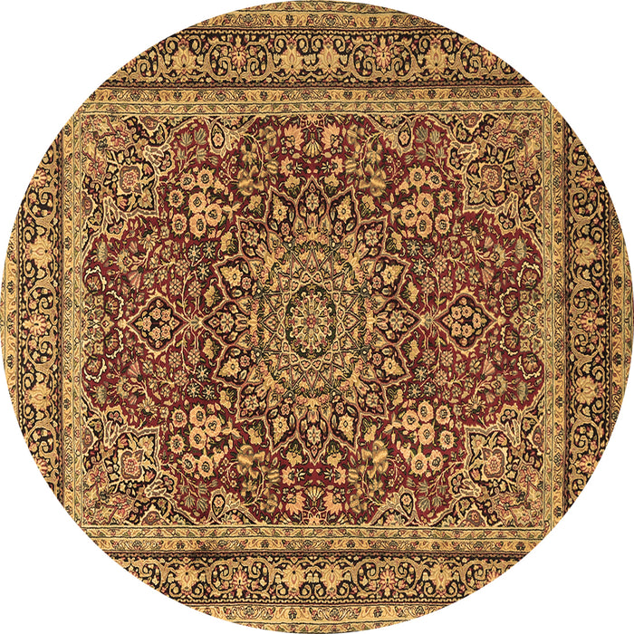 Round Machine Washable Medallion Brown Traditional Rug, wshtr1624brn