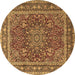 Round Machine Washable Medallion Brown Traditional Rug, wshtr1624brn