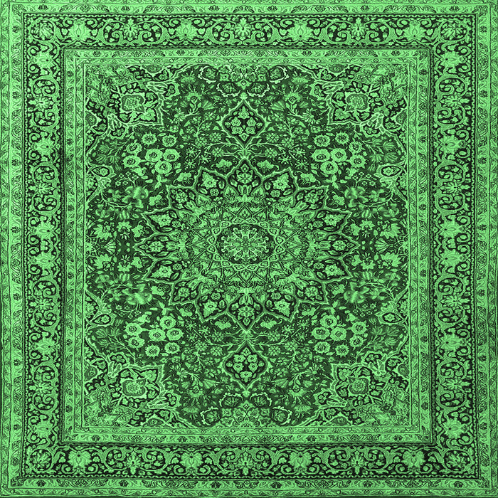 Square Machine Washable Medallion Emerald Green Traditional Area Rugs, wshtr1624emgrn