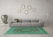 Machine Washable Medallion Turquoise Traditional Area Rugs in a Living Room,, wshtr1624turq