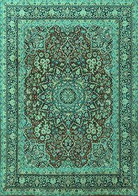 Medallion Turquoise Traditional Rug, tr1624turq