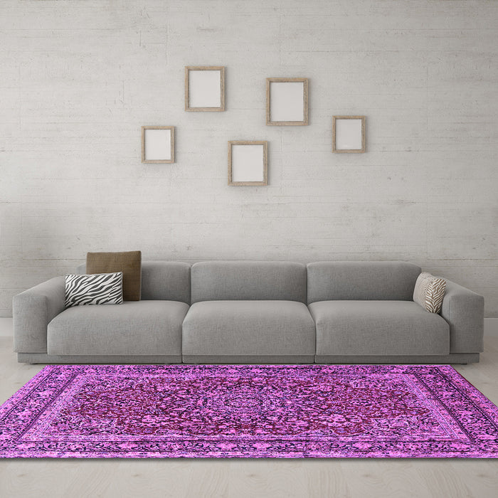 Machine Washable Medallion Purple Traditional Area Rugs in a Living Room, wshtr1624pur