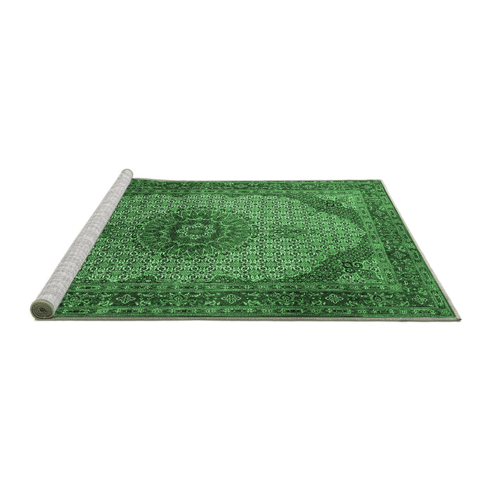 Sideview of Machine Washable Medallion Emerald Green Traditional Area Rugs, wshtr1625emgrn