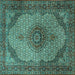 Closeup of Machine Washable Medallion Turquoise Traditional Area Rugs, wshtr1625turq