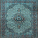 Square Machine Washable Medallion Light Blue Traditional Rug, wshtr1625lblu