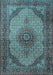 Machine Washable Medallion Light Blue Traditional Rug, wshtr1625lblu