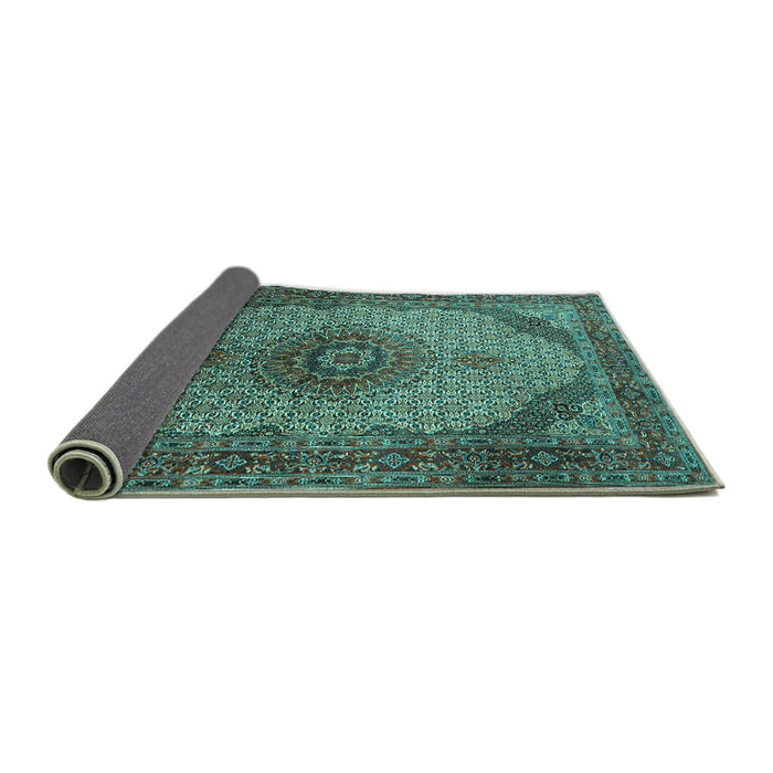 Sideview of Medallion Turquoise Traditional Rug, tr1625turq