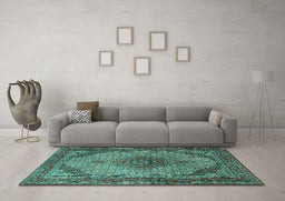 Machine Washable Medallion Turquoise Traditional Area Rugs in a Living Room,, wshtr1625turq
