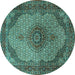 Square Machine Washable Medallion Turquoise Traditional Area Rugs, wshtr1625turq