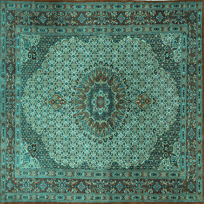 Square Medallion Turquoise Traditional Rug, tr1625turq