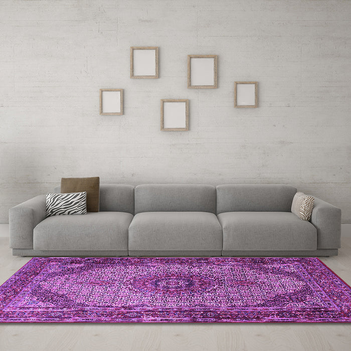Machine Washable Medallion Purple Traditional Area Rugs in a Living Room, wshtr1625pur