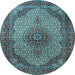 Round Medallion Light Blue Traditional Rug, tr1625lblu