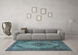Machine Washable Medallion Light Blue Traditional Rug in a Living Room, wshtr1625lblu