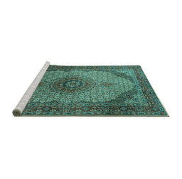 Sideview of Machine Washable Medallion Turquoise Traditional Area Rugs, wshtr1625turq