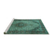 Sideview of Machine Washable Medallion Turquoise Traditional Area Rugs, wshtr1625turq