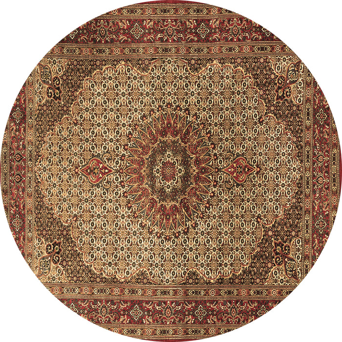 Round Machine Washable Medallion Brown Traditional Rug, wshtr1625brn