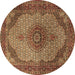 Round Machine Washable Medallion Brown Traditional Rug, wshtr1625brn