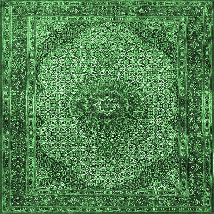 Square Medallion Emerald Green Traditional Rug, tr1625emgrn
