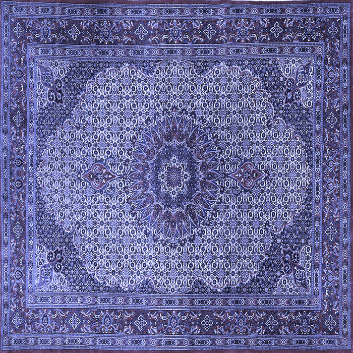Square Machine Washable Medallion Blue Traditional Rug, wshtr1625blu