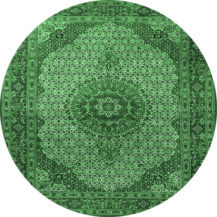 Round Machine Washable Medallion Emerald Green Traditional Area Rugs, wshtr1625emgrn