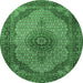 Round Machine Washable Medallion Emerald Green Traditional Area Rugs, wshtr1625emgrn