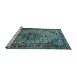 Sideview of Machine Washable Medallion Light Blue Traditional Rug, wshtr1625lblu