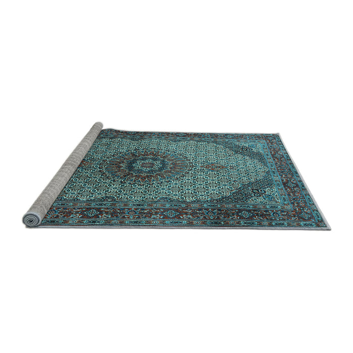 Sideview of Machine Washable Medallion Light Blue Traditional Rug, wshtr1625lblu
