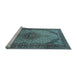 Sideview of Machine Washable Medallion Light Blue Traditional Rug, wshtr1625lblu