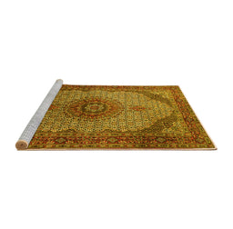 Sideview of Machine Washable Medallion Yellow Traditional Rug, wshtr1625yw