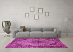 Machine Washable Medallion Pink Traditional Rug in a Living Room, wshtr1625pnk