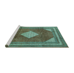 Sideview of Machine Washable Medallion Turquoise Traditional Area Rugs, wshtr1626turq