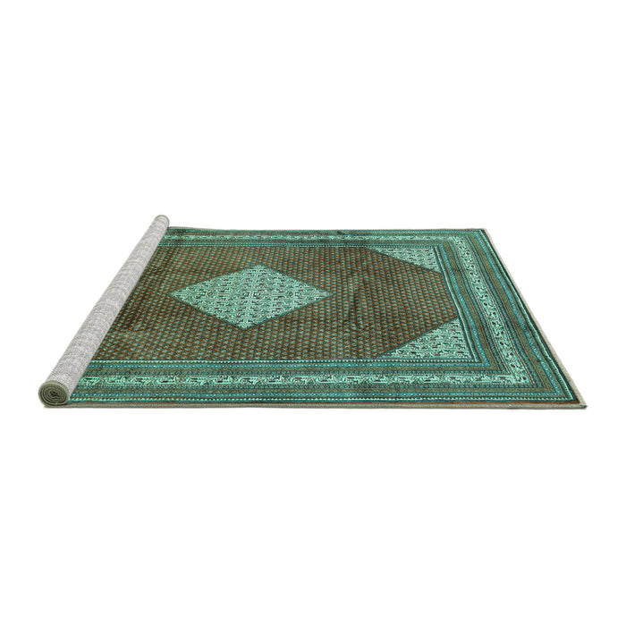Sideview of Machine Washable Medallion Turquoise Traditional Area Rugs, wshtr1626turq