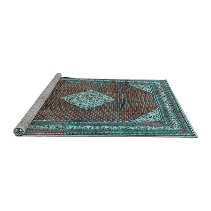 Sideview of Machine Washable Medallion Light Blue Traditional Rug, wshtr1626lblu