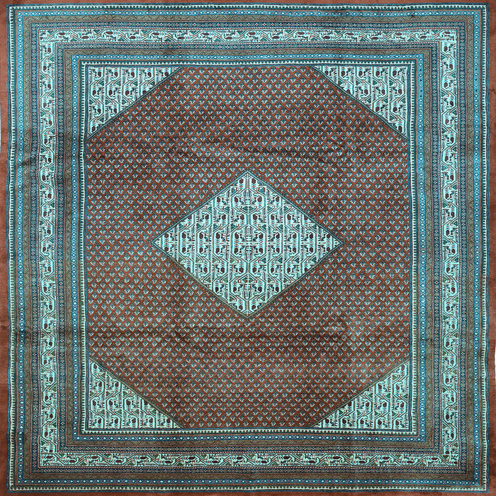 Square Machine Washable Medallion Light Blue Traditional Rug, wshtr1626lblu