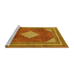 Sideview of Machine Washable Medallion Yellow Traditional Rug, wshtr1626yw