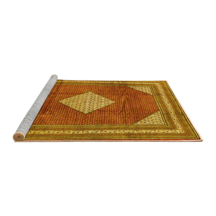 Sideview of Machine Washable Medallion Yellow Traditional Rug, wshtr1626yw