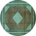 Round Medallion Turquoise Traditional Rug, tr1626turq