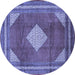 Round Machine Washable Medallion Blue Traditional Rug, wshtr1626blu