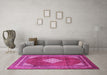 Machine Washable Medallion Pink Traditional Rug in a Living Room, wshtr1626pnk