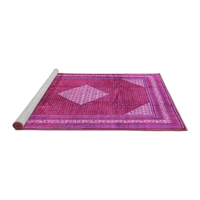 Sideview of Machine Washable Medallion Pink Traditional Rug, wshtr1626pnk