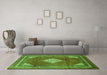 Machine Washable Medallion Green Traditional Area Rugs in a Living Room,, wshtr1626grn