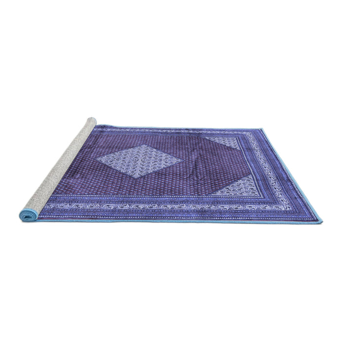 Sideview of Machine Washable Medallion Blue Traditional Rug, wshtr1626blu