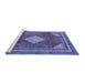 Sideview of Machine Washable Medallion Blue Traditional Rug, wshtr1626blu