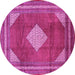 Round Machine Washable Medallion Pink Traditional Rug, wshtr1626pnk