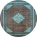 Round Medallion Light Blue Traditional Rug, tr1626lblu